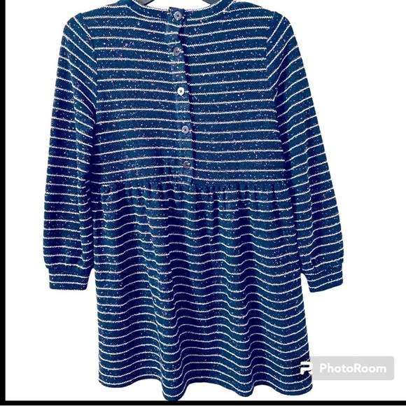 Loft Misses Small Striped Dark Blue Flecked Button Back Closure Swing Dress. - Picture 2 of 4